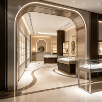 Vitrine de présentation de bijoux en verre moderne, MATÉRIAUX PERSONNALISÉS pour comptoir de magasin de détail et design intérieur de magasin complet
