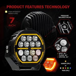 Luces LED de Conducción de 7 Pulgadas, 160W, 10500LM, 1414M, OSRAM, Haz Combinado, DRL Ámbar, para F150 Raptor, 4Runner, Land Cruiser, Luz Antiniebla para Parachoques - Product Image 3