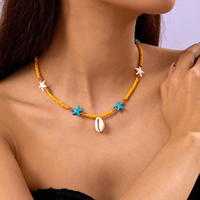 Collier de mariage bohème d'été plaqué or avec étoile de mer, coquillage cauris et perles de riz, chaîne à clip, style mode pour vacances hawaïennes et plage
