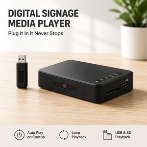 เครื่องเล่นป้ายดิจิทัลสำหรับองค์กร ความละเอียด 1080P HD แสดงผลแบบวนซ้ำอัตโนมัติ รองรับ USB SD พกพาสะดวก น้ำหนักเบา เครื่องเล่นสื่อโฆษณาเชิงพาณิชย์ - Product Image 1