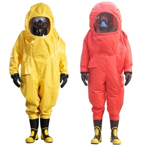 Combinaison de protection chimique jaune/rouge robuste et étanche aux gaz avec sac de transport SCBA pour opérations anti-incendie et produits chimiques dangereux - Product Image 2
