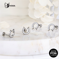 VORA ASTM F136 Titane Fer à cheval Labret à filetage interne, motif U porte-bonheur pavé de CZ, pour piercing d'oreille, cartilage, hélix, tragus