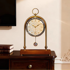 American Style Table <b>Clock</b> Round Pendulum <b>Battery</b> Powered Living Room Decor 2025 New Desktop <b>Clock</b> - Product Image 5