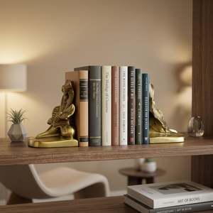 AK Brass Handmade Floral Design Metal <b>Bookends</b> Set of 2 Brass Finish Decorative Book Ends for Living Room, Office & Shelf Decor - Product Image 1
