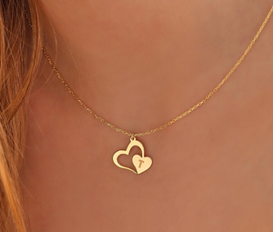Collier pendentif cœur double entrelacé creux en acier inoxydable plaqué or 18 carats Jietao, cadeau de la Saint-Valentin - Product Image 5