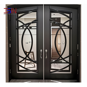 Puerta de Entrada de Madera Forjada de Estilo Mediterráneo, Puerta Frontal Arqueada para Proyectos de Construcción de Villas y Residencias, Materiales de Construcción - Product Image 1