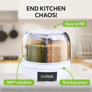 Round Dry Food 360 6-In-1 Rotating Plastic Grain Storage <b>Container</b> Cereal Dispenser for Home Kitchen - Product Image 2