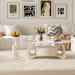 Table basse ovale Public Stacks avec plateau en plastique et tiroir de rangement pour salon et usage domestique - Product Image 4