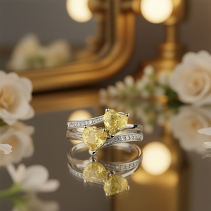 Bague en argent 925 avec pierre précieuse jaune en forme de cœur romantique pour femme, sertie de griffes, bijoux de fiançailles JS-XYH-10008 - Product Image 2