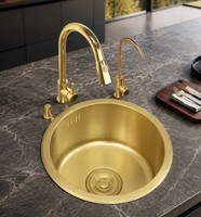 Évier de cuisine rond moderne de luxe fait main en acier inoxydable 304 avec robinet extractible pour maison, hôtel, vente en gros, service OEM ODM