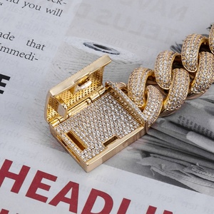 Cadena Cubana de Latón con Micro Pavé de Circonita Cúbica y Baño de Oro de 14K, Joyería de Moda Hip Hop - Product Image 3