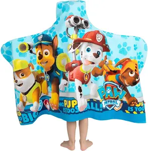 Patrol Blue extra soft and absorbent 100% cotton kid's hooded bath towel with cute cartoon design for home beach pool