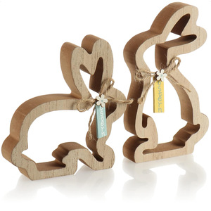 Wooden Easter Bunny Decorative Stand Hollow Rabbit Ornament Set For Indoor Table Decoration MDF Material 2 Piece - Product Image 1