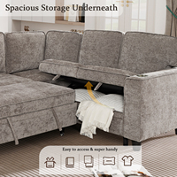 Canapé-lit modulaire en forme de L avec rangement et ports USB, style européen, en tissu, pour la maison et l'atelier