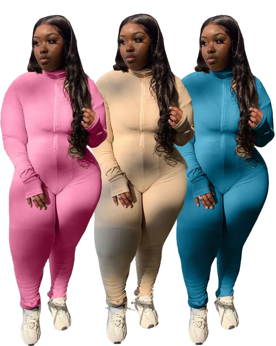 2020 hot style European and American fashion skinny solid color jumpsuit plus size women's clothing