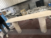 Table console d'entrée en travertin beige crème moderne en pierre naturelle avec pieds cannelés pour la décoration de villa, hôtel, hall ou couloir