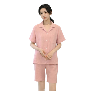Cotton Crepe Thermal Front Logo <strong>Couple</strong> <strong>Matching</strong> Pajamas Valentine's Day Short Sleeve Set for Men and Women - Product Image 1