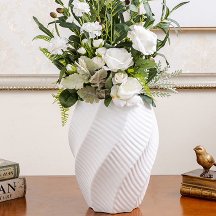 Light luxury living room flower arrangement decorated spiral white ceramic vase