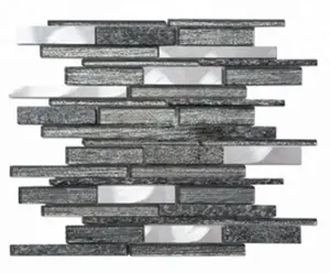 Glass And Stone Mosaic Silver And Grey Stone Mixed Tiles Glass Mosaic For Bathroom Decoration