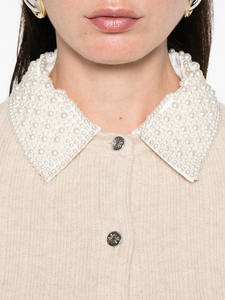 Cárdigan de Punto Transpirable para Mujer, Color Caqui, con Cuello Desmontable con Adorno de Perlas, Estilo Informal, Abertura Frontal, para Primavera - Product Image 3