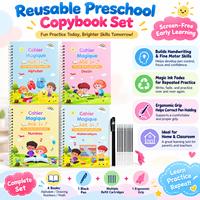 Buku Latihan Menulis Ajaib Prancis Set 4 Buku, Dapat Digunakan Kembali, Berlekuk untuk Anak Usia 3+ Tahun, Hadiah untuk Prasekolah dan Taman Kanak-Kanak