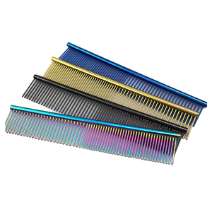 Peigne professionnel pour le toilettage des poils des animaux domestiques (chats et chiens), extrémités arrondies colorées, en acier inoxydable, pour démêler les nœuds et les boucles - Product Image 2