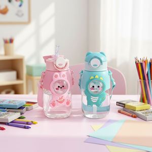 Vasos de Plástico Portátiles con Pajita para Niños, Diseño de Dibujos Animados, 600 ml, Ecológicos, Reutilizables, Kawaii, Gran Capacidad, Regalos al por Mayor - Product Image 3