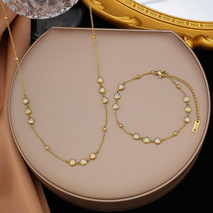 Round Zircon Bead Necklace Exquisite Zircon <b>Bracelet</b> Stainless Steel Light Luxury Jewelry <b>Sets</b> for Women - Product Image 5