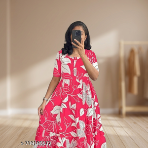 Vestido Anarkali de Rayón Jaipuri para Mujer, Estampado Floral Tradicional de Rajastán, Kurti Étnico, Cintura Imperio Cómoda, Corte en A - Product Image 2