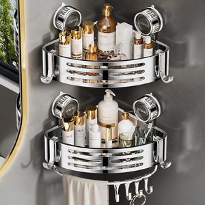 304 Stainless Steel Suction Corner Rack Double Layer Bathroom Storage Organizer With Strong Adhesion For Toiletries And - Product Image 2