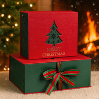 Caja de Regalo Navideña con Tapa Abatible y Árbol de Navidad Recortado, Caja de Regalo de Lujo para Bufandas, Tazas, Calcetines, Manzanas y Regalos Navideños