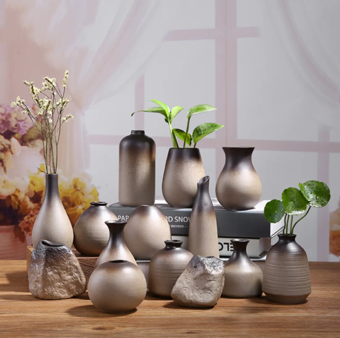 Pot Tembikar Buatan Tangan, Vas Keramik Dekorasi Zen Pengaturan Bunga Hidroponik Porselen Pot Tembikar