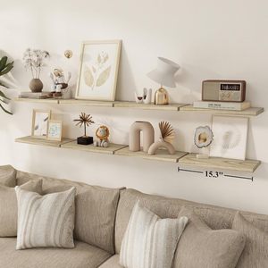 Étagère flottante en bois rectangulaire à fixation murale, simple niveau, pour chambre, salon, cuisine, présentoir - Product Image 4