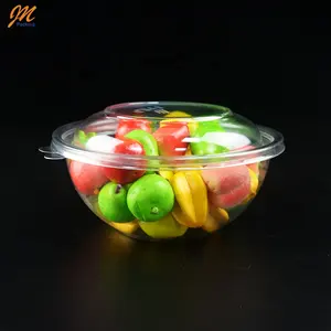 Mangkuk Salad Buah Plastik Transparan, Dapat Digunakan Kembali dengan Tutup