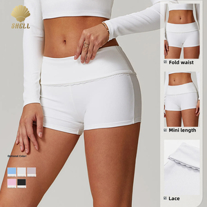 CNSHELL 230gsm Yoga in Nylon con cuciture a costine anteriori in <span class=keywords><strong>pizzo</strong></span> a piega alta vita Mini abito bianco piccolo <span class=keywords><strong>pantaloncini</strong></span> da donna - Product Image 2