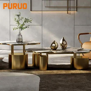 Puruo 2023 đá cẩm thạch hàng đầu Bàn cà phê đồ nội thất phòng khách stainlessn đồ nội thất nhà hiện đại