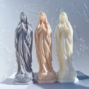 Virgin Mary Statue Candle Silicone Mold Catholic Blessed Virgin Mother Mary Figurines Candle Mould Our Lady of Lourde