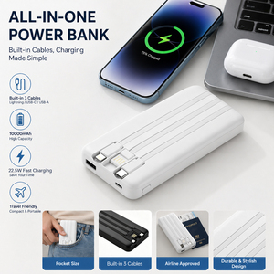 Banco de Energía Portátil de 10000mAh con Cables Integrados Tipo-C, USB e <span class=keywords><strong>iOS</strong></span>, Carga Rápida de 22.5W, Pantalla LED - Product Image 6