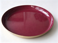 Plateau rond en fer avec bord doré, finition rouge thermolaquée, plateau de décoration pour la maison, organiseur de cosmétiques et de collations