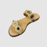 Sandales plates à enfiler, double bride ornée de pierres et de boucles métalliques, antidérapantes, légères, à bout ouvert, pour femme