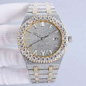 VVS1 Moissanite Round Yellow Gold Glass Dial Iced Stainless Steel 10 Bar Water Resistant <b>Mens</b> Luxury <b>Watch</b> <b>Bracelet</b> Clasp - Product Image 1