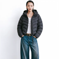 Blouson d'hiver matelassé en V pour femme, personnalisé, tricoté, à capuche régulière, avec cordon de serrage, fermeture éclair, écologique, vente en gros