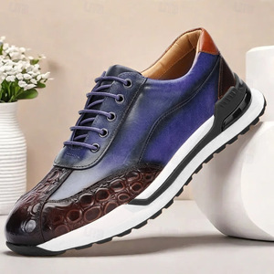 Genuine Leather Men's Dress Shoes <b>Round</b> Toe Lace-up Office Career All Seasons <b>Cushioned</b> Rubber Outsole - Product Image 1