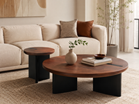 Ensemble de tables d'appoint rondes design avec surface en bois naturel, mobilier minimaliste pour salon, fournisseur OEM