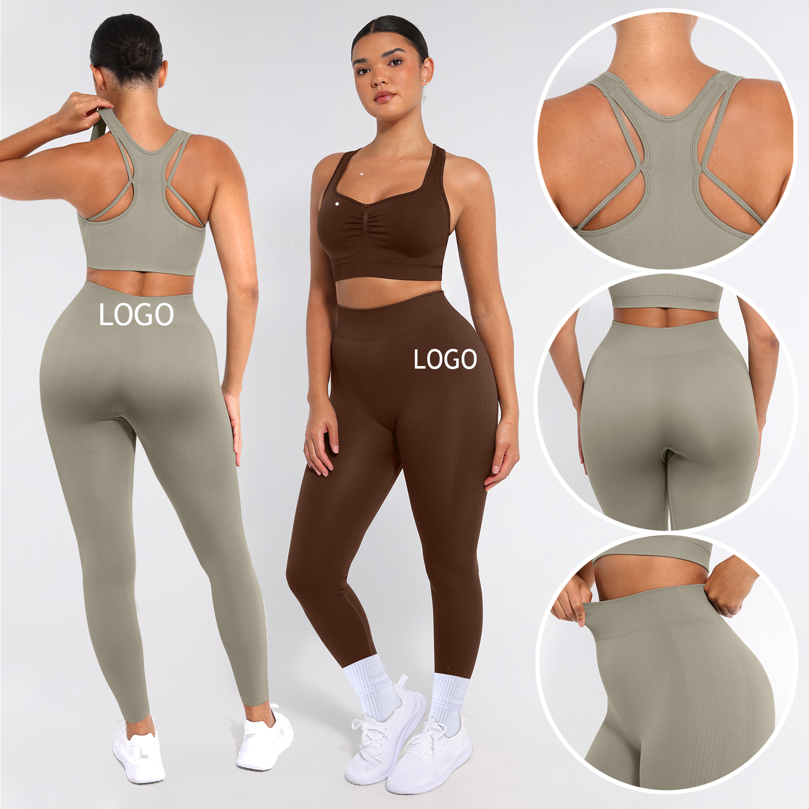 Vractivewholesale Ruched Solid Bra Lightweight Seamless Yoga Set Women High Waist Gym Leggings Sports Top Underwear