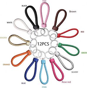 Porte-clés en cuir, accessoires de mode avec anneaux en alliage, sangle tressée en cuir PU, pendentif de clé de voiture fait main pour femmes, hommes et enfants - Product Image 3