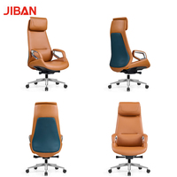 Chaise de bureau exécutive moderne en cuir, hauteur réglable, siège pivotant, base en alliage d'aluminium, accoudoirs fixes, appui-tête réglable