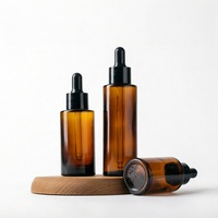Flacon compte-gouttes en verre brun 20ml 30ml 40ml 50ml 60ml à épaule plate pour sérum et huile essentielle avec col doré et bulbe noir, en vrac