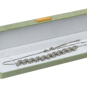 Luxury Suede Wrapping Jewelry Box with Metal Deco for Ring Necklace Luxury Jewelry Rigid Box Gold Foil Stamping Suede Lining DDP - Product Image 3