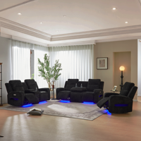 Ensemble de canapés inclinables électriques de cinéma et de théâtre avec massage, design moderne en tissu, chargeur sans fil et lumières LED pour usage en centre commercial et hôtel